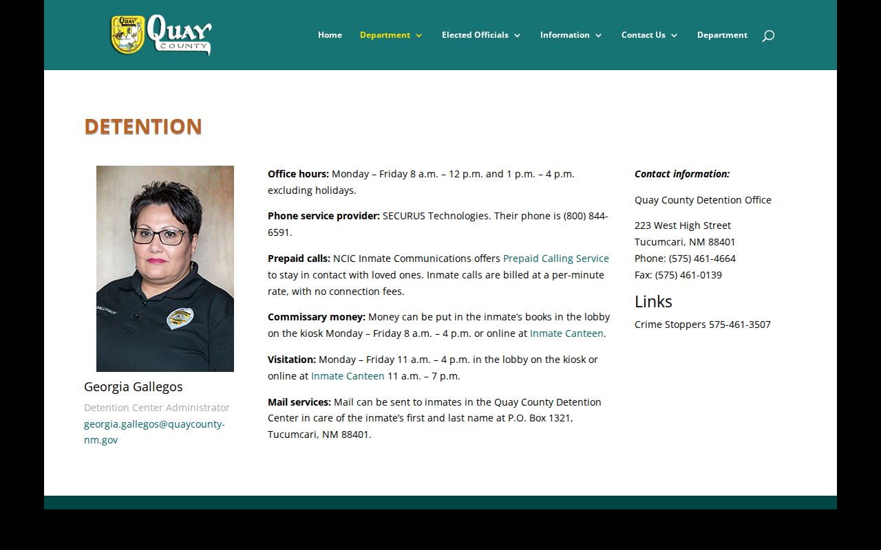 Quay County arrest lookup at the Detention Center