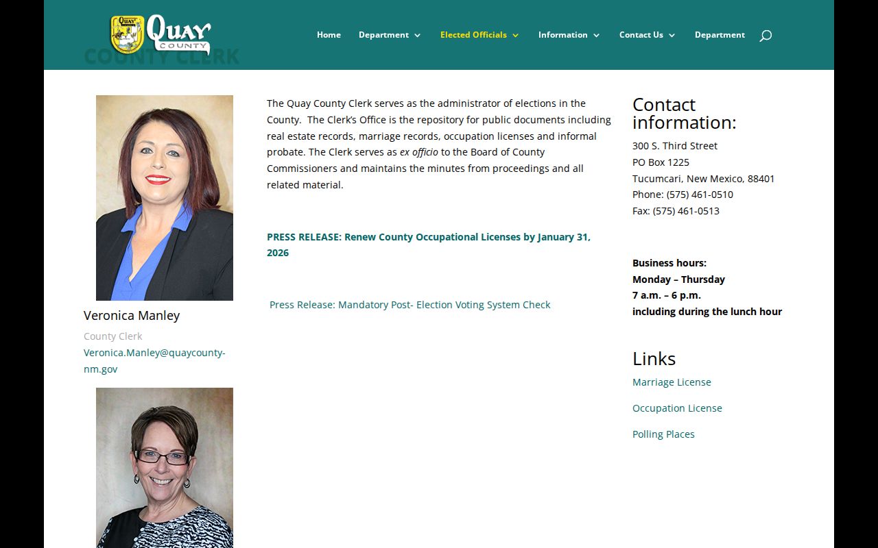Quay County criminal records County Clerk page